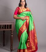 Parrot green and raspberry pure kanjivaram silk saree