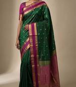 Pine green and orchid purple retta patta border pure touch silk saree