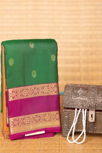 Pine green and orchid purple retta patta border pure touch silk saree