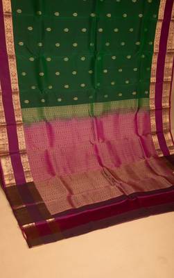 Pine green and orchid purple retta patta border pure touch silk saree 3