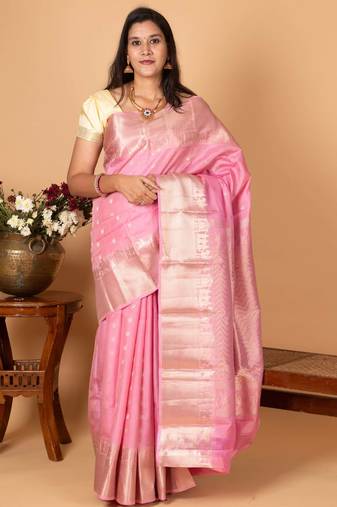 Baby pink kalyana oorvalam pure kanchi silk saree