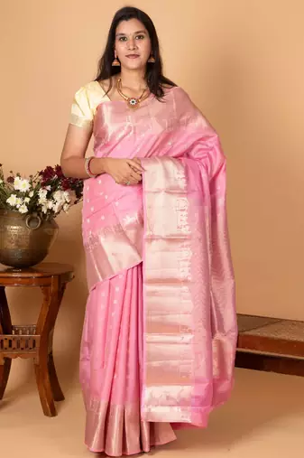 Baby pink kalyana oorvalam pure kanchi silk saree