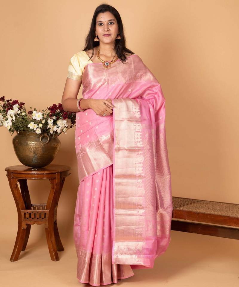 Baby pink kalyana oorvalam pure kanchi silk saree