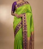 Lawn green and purple semi silk saree