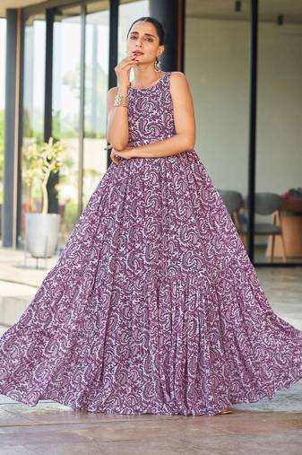 Women wine paisley printed sleeveless round neck maxi dress