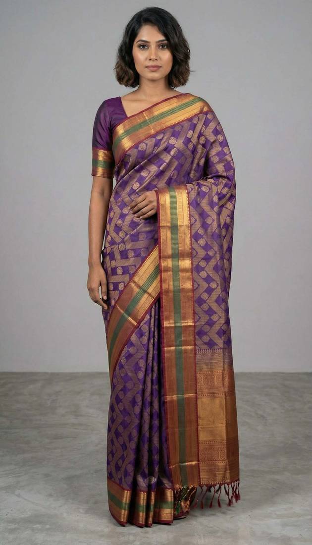 Plum purple and maroon soft silk saree