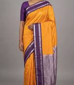 Golden marguerite yellow and purple semi silk saree