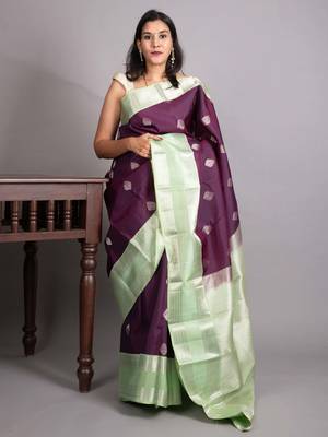 Violet and mint green pure kanjivaram silk saree 1