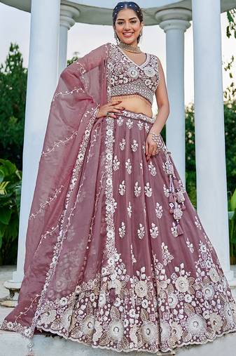 Lavender Net embroidered Lehenga Choli with dupatta