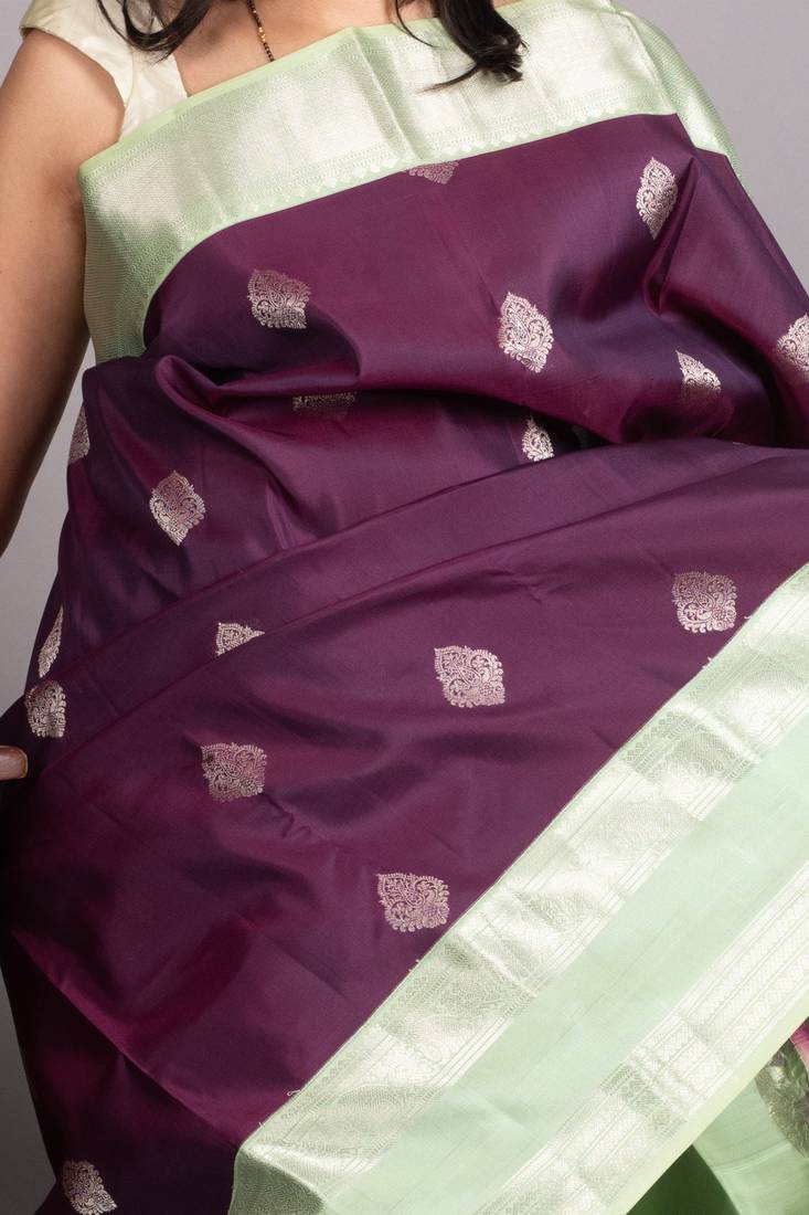Violet and mint green pure kanjivaram silk saree