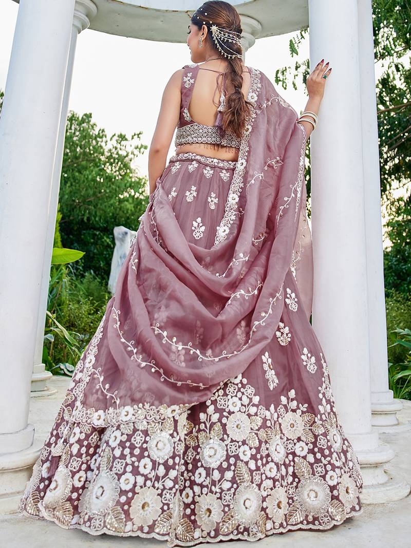 Lavender Net embroidered Lehenga Choli with dupatta