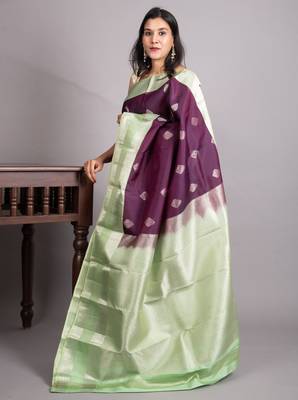 Violet and mint green pure kanjivaram silk saree 3