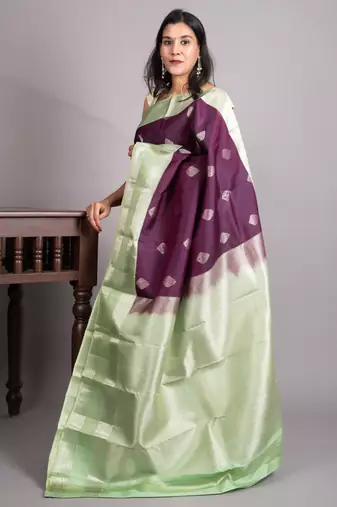 Violet and mint green kanjivaram silk saree with blouse