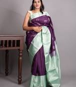 Violet and teal green pure kanjivaram silk saree