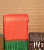 Neon orange and forest green brocade soft silk saree