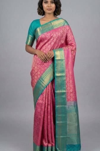 Rose pink and dual tone green designer soft silk saree