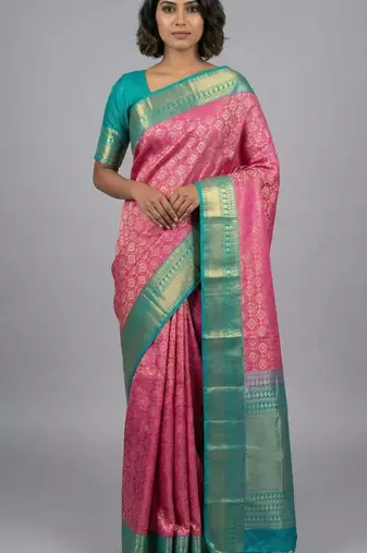 Rose pink and dual tone green designer soft silk saree