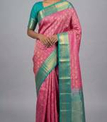 Rose pink and dual tone green designer soft silk saree