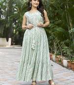 Women seagreen printed sleeveless flared maxi dress