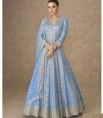 Light blue chinon silk gowns full size free size 