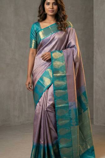 Vampire grey and teal green soft silk saree
