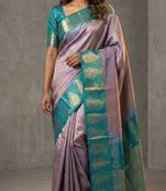 Vampire grey and teal green soft silk saree