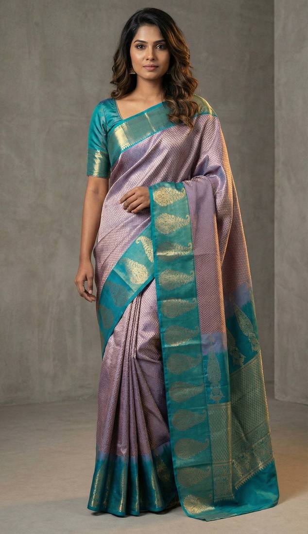 Vampire grey and teal green soft silk saree