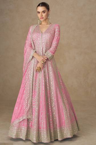Light pink chinon silk gowns full size free size 