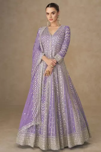 Light purple chinon silk gowns full size free size 