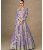 Light purple chinon silk gowns full size free size 