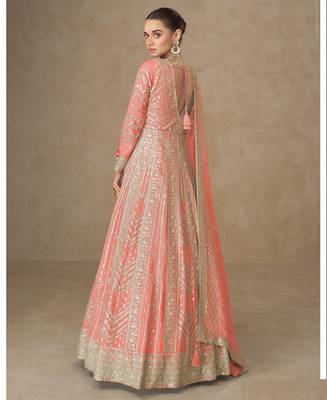 Light orange chinon silk gowns full size free size upto 42 2