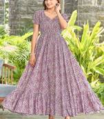 Women mauve floral printed flared maxi dress