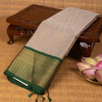 Silver grey and forest green soft silk saree 2
