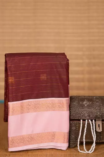 Maroon and baby pink  retta patta border semi silk saree