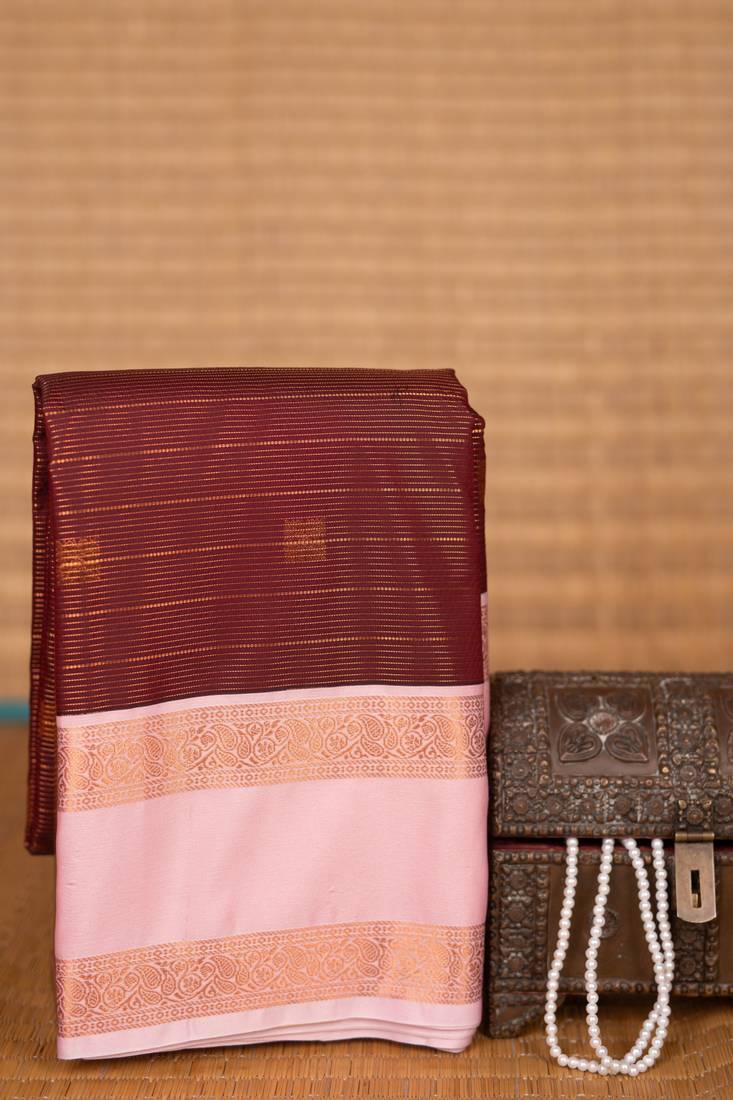 Maroon and baby pink  retta patta border semi silk saree