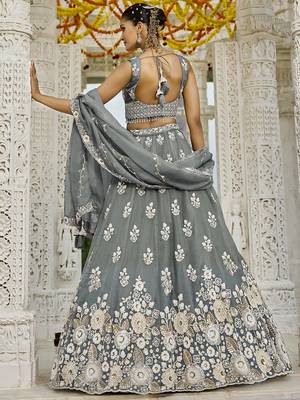 Gray Floral embroidered Lehenga Set with dupatta 2