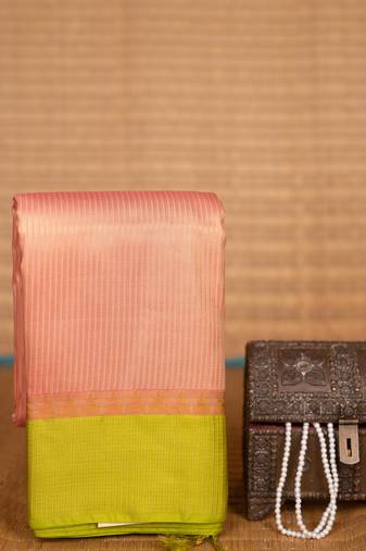 Peach and chartreuse green soft silk saree