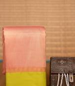 Peach and chartreuse green soft silk saree