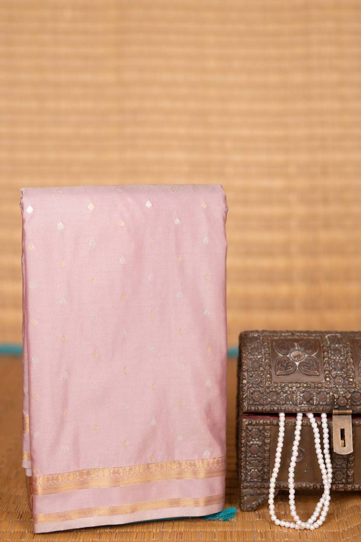Dusky rose and rama blue soft silk saree