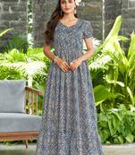 Women grey floral printed flared maxi dress