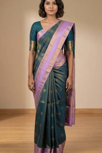 Peacock blue and lilac lavender vairaoosi soft silk saree