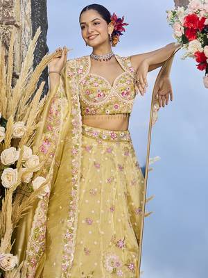 Yellow Embroidered Designer Lehenga choli set with sweetheart neckline 2