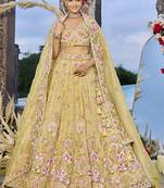 Yellow Embroidered Designer Lehenga choli set with sweetheart neckline