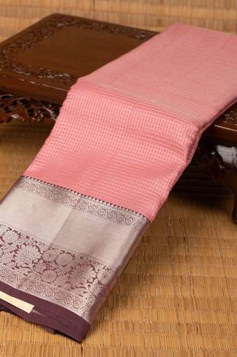 Salmon pink  and rosewood pink pure touch silk saree