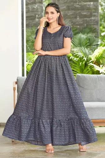 Women grey floral printed flared maxi dress