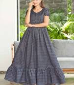 Women grey floral printed flared maxi dress