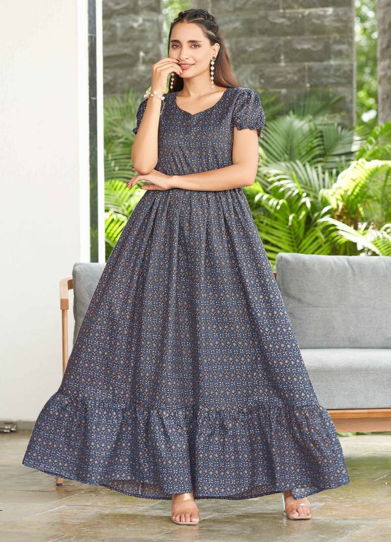 Women grey floral printed flared maxi dress