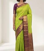 Pear green and brown semi silk saree