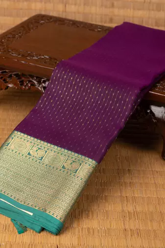 Blue violet and teal green pure touch silk saree