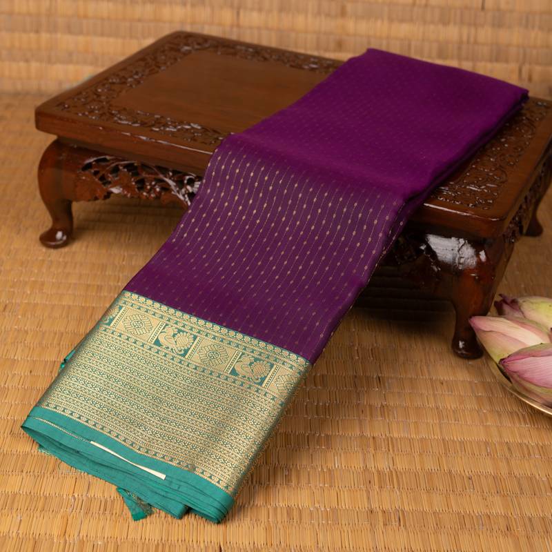 Blue violet and teal green pure touch silk saree